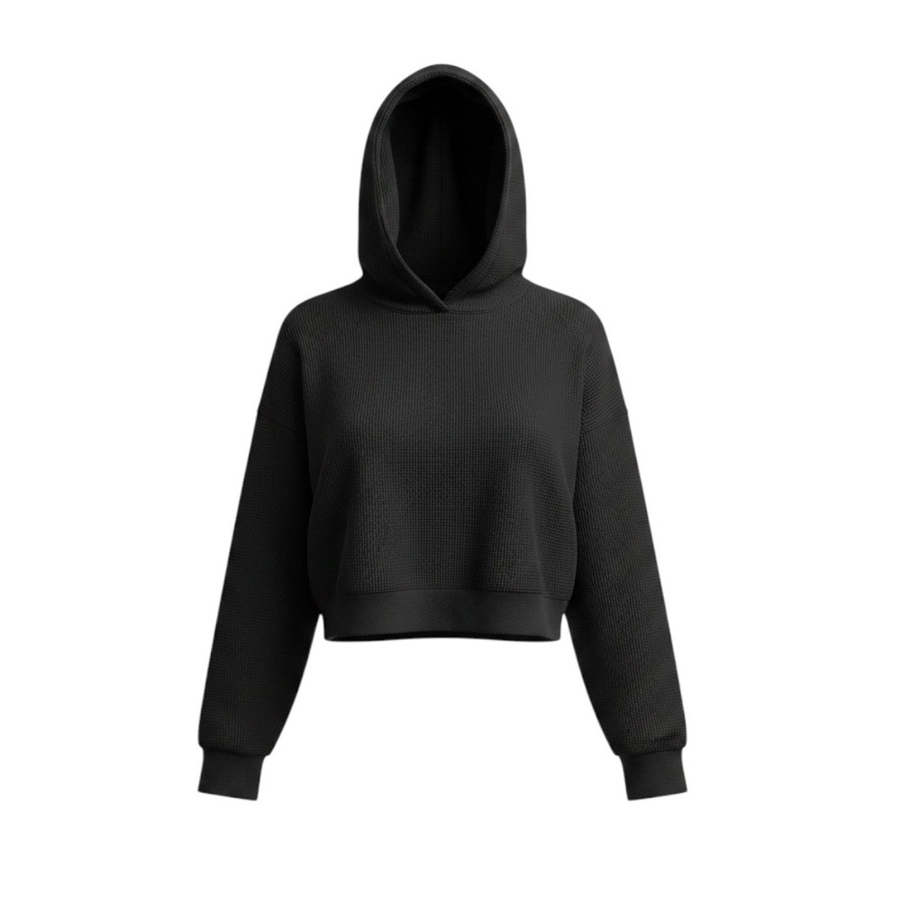 Aritzia The Group by Babaton Waffle Knit Cropped Hoodie Black Large